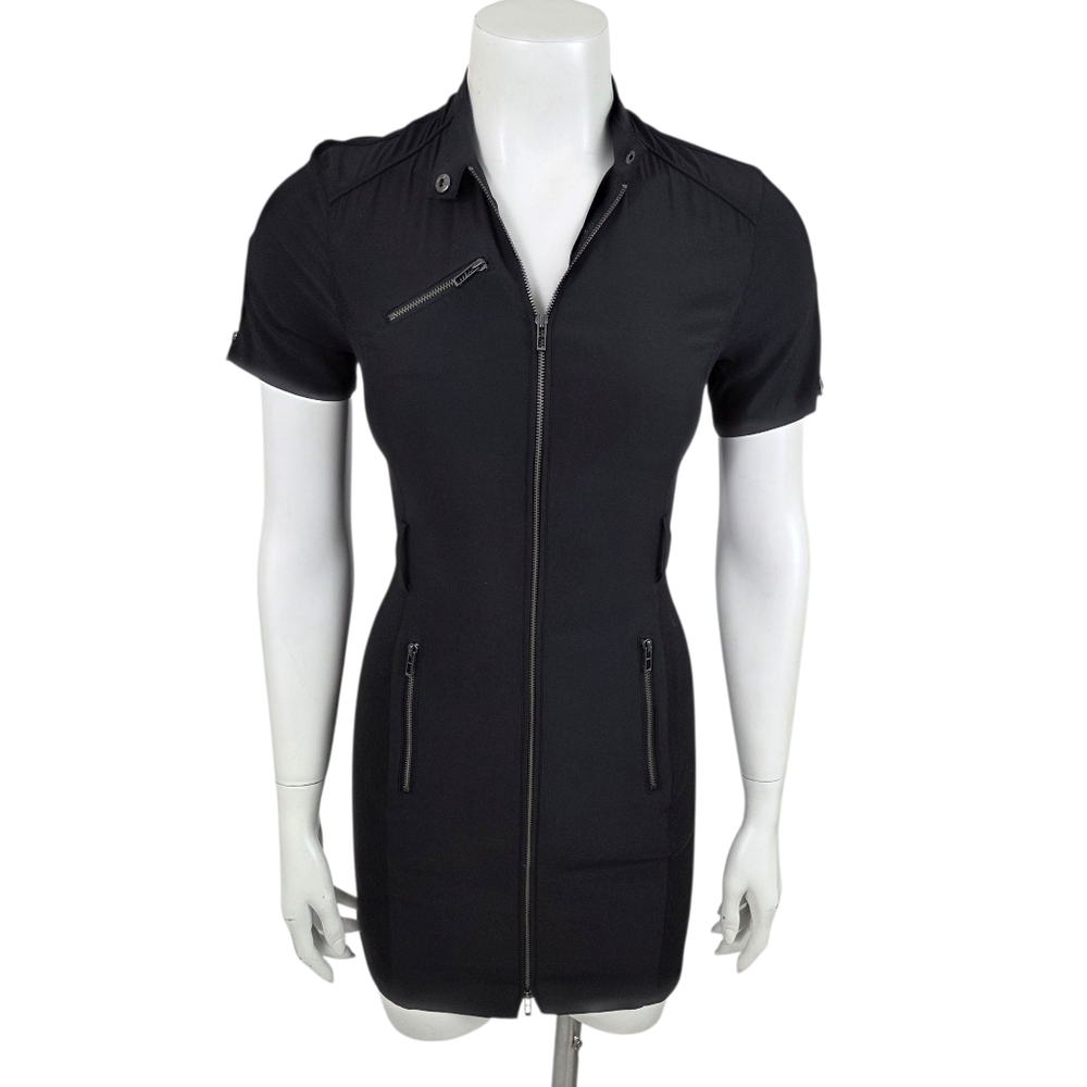 Armani Exchange Cyber Punk Mini Dress NEW Moto Stretch Zipper Collared Womens 0